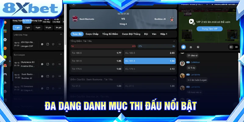 Danh mục thi đấu đa dạng với nhiều bộ môn và giải đấu nổi bật