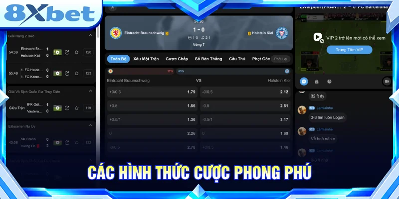 Hình thức cược phong phú, tích hợp nhiều lựa chọn theo từng bộ môn